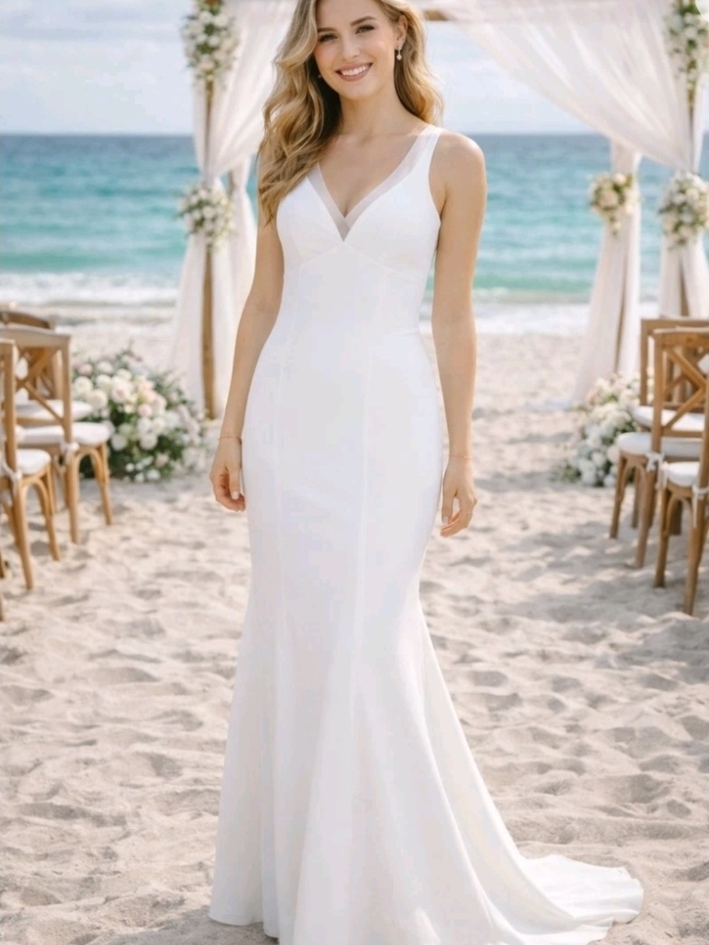 Lulu's Keeper Of My Heart White V-Neck Beach Wedding Gown Size M Nwot